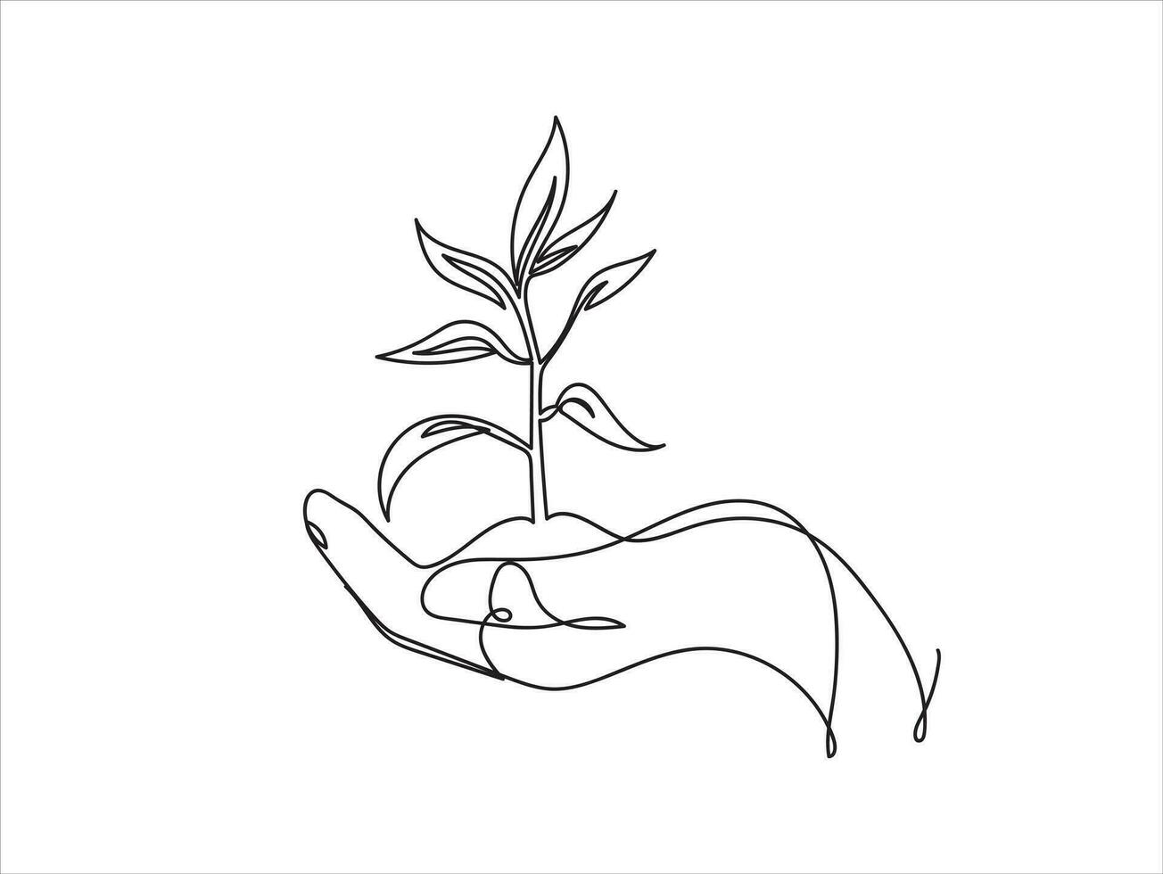 continuo una linea disegno mano Tenere un' pianta con molti radici mondo ambiente giorno concetto vettore