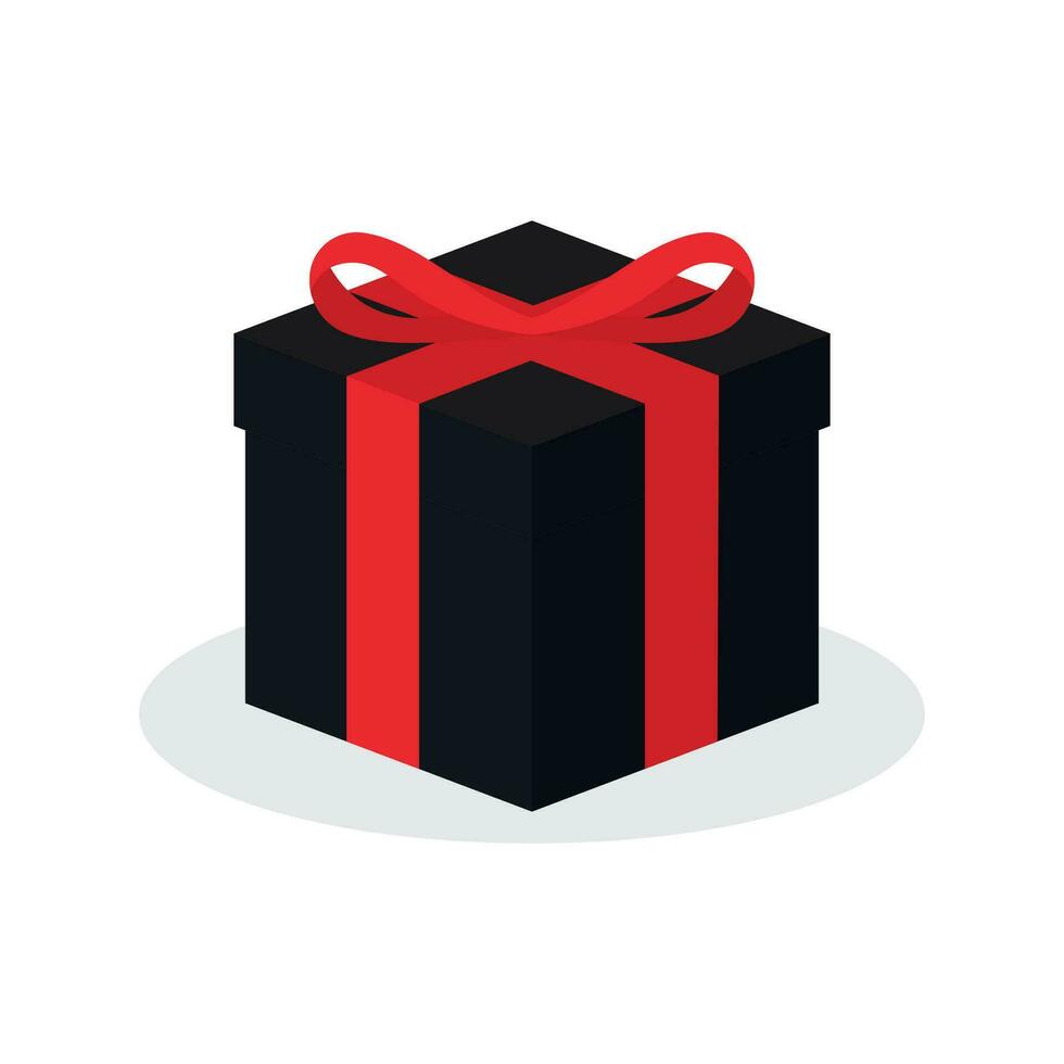 nero regalo presente scatola con rosso nastro avvolgere e bianca sfondo vettore icona logo illustrazione