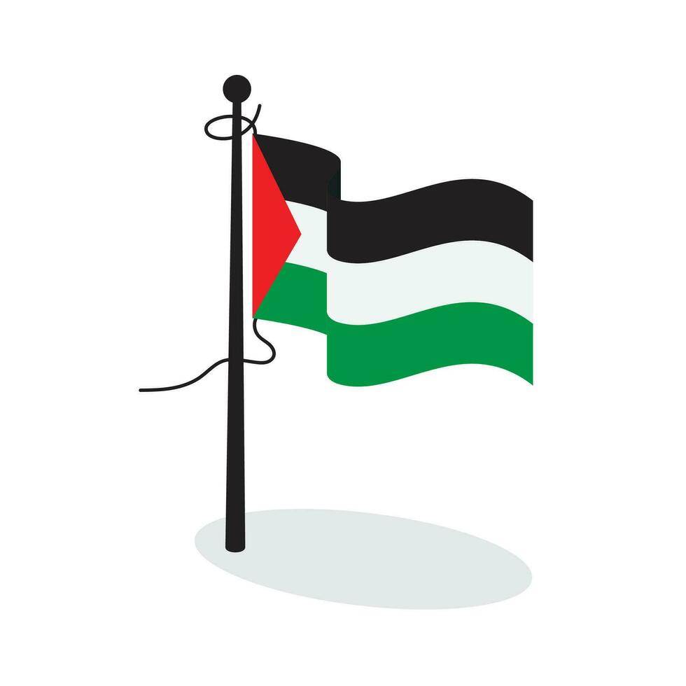 prospettiva ondulato bandiera di Palestina con polo e corda ragnatela icona piatto vettore illustrazione design
