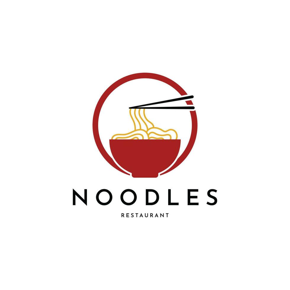ramen spaghetto cibo logo design con cerchio vettore