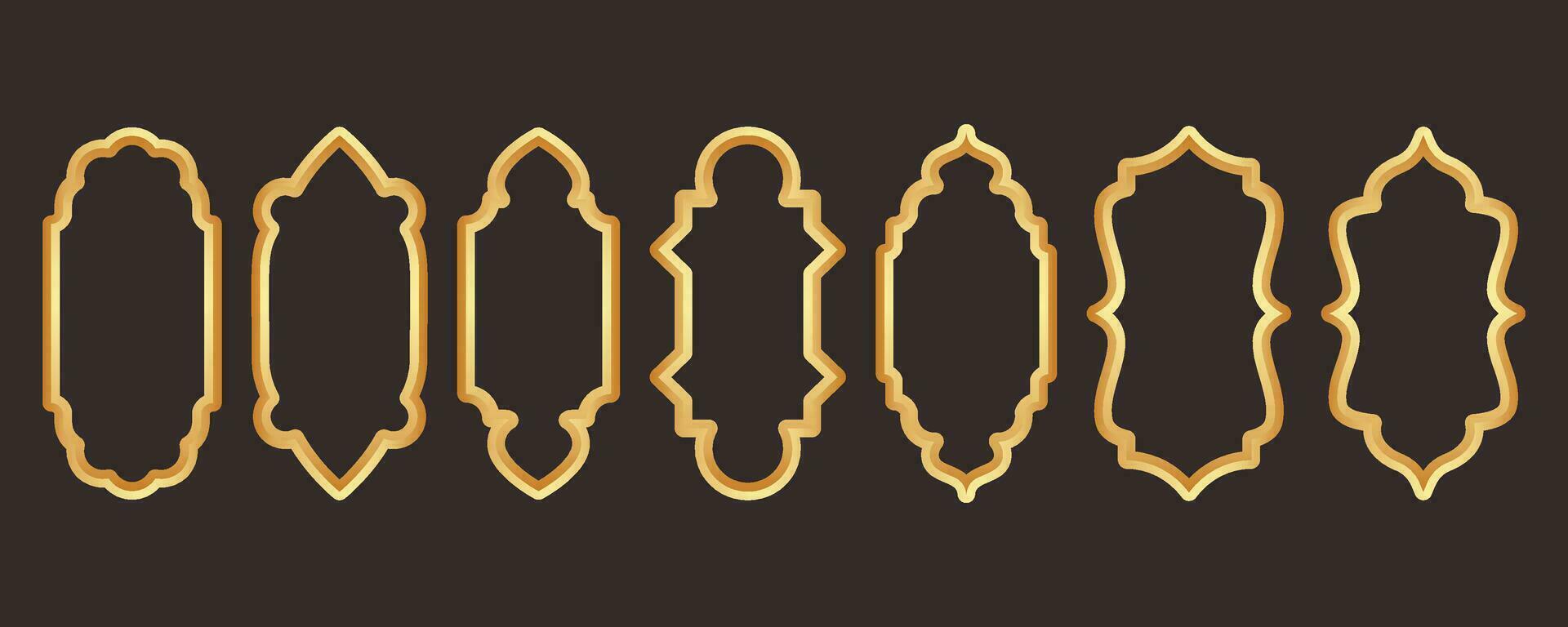 Ramadan d'oro telaio. islamico finestra forma. Arabo vettore arco. musulmano Vintage ▾ confine per design. indiano decorazione nel orientale stile.