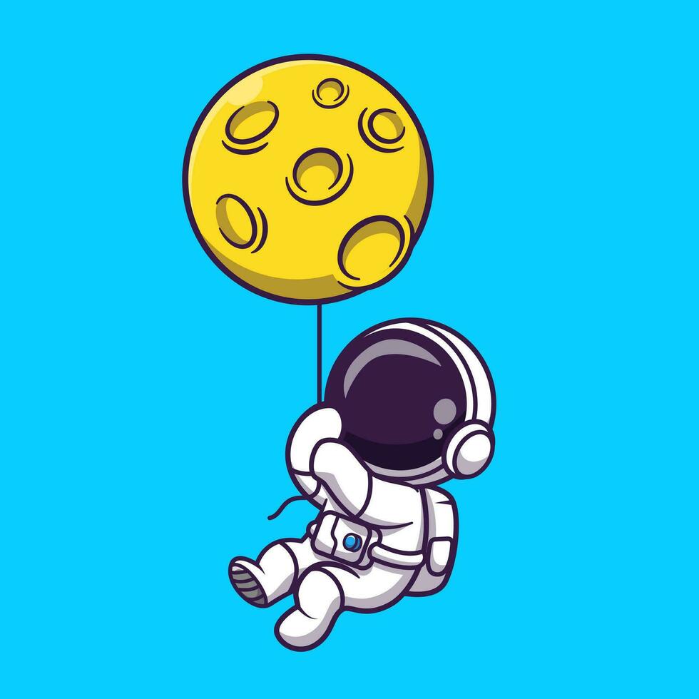 simpatico astronauta che galleggia con l'illustrazione dell'icona del vettore del fumetto del fumetto della luna. scienza tecnologia icona concetto isolato premium vettore. stile cartone animato piatto