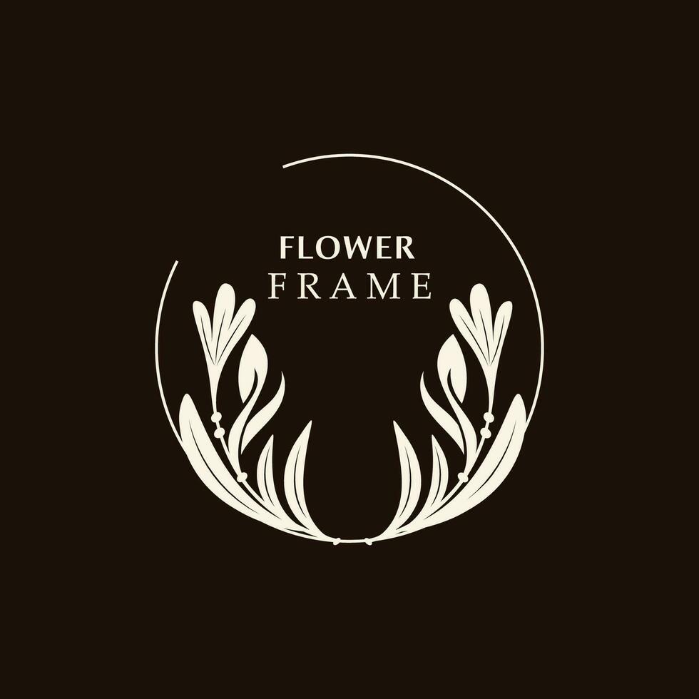 floreale telaio fiore il giro forma emblema logotipo isolato su bianca sfondo, le foglie lusso lineare logo cerchio stile boutique vettore