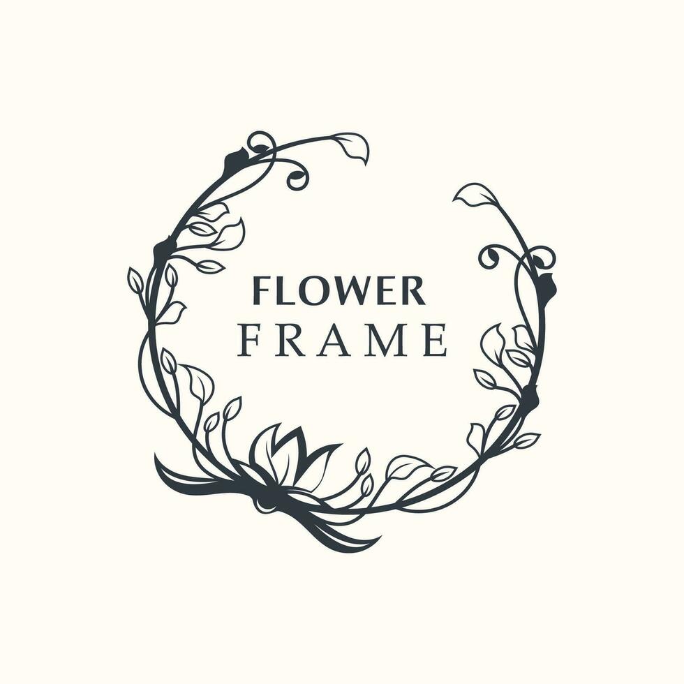 floreale telaio fiore il giro forma emblema logotipo isolato su bianca sfondo, le foglie lusso lineare logo cerchio stile boutique vettore