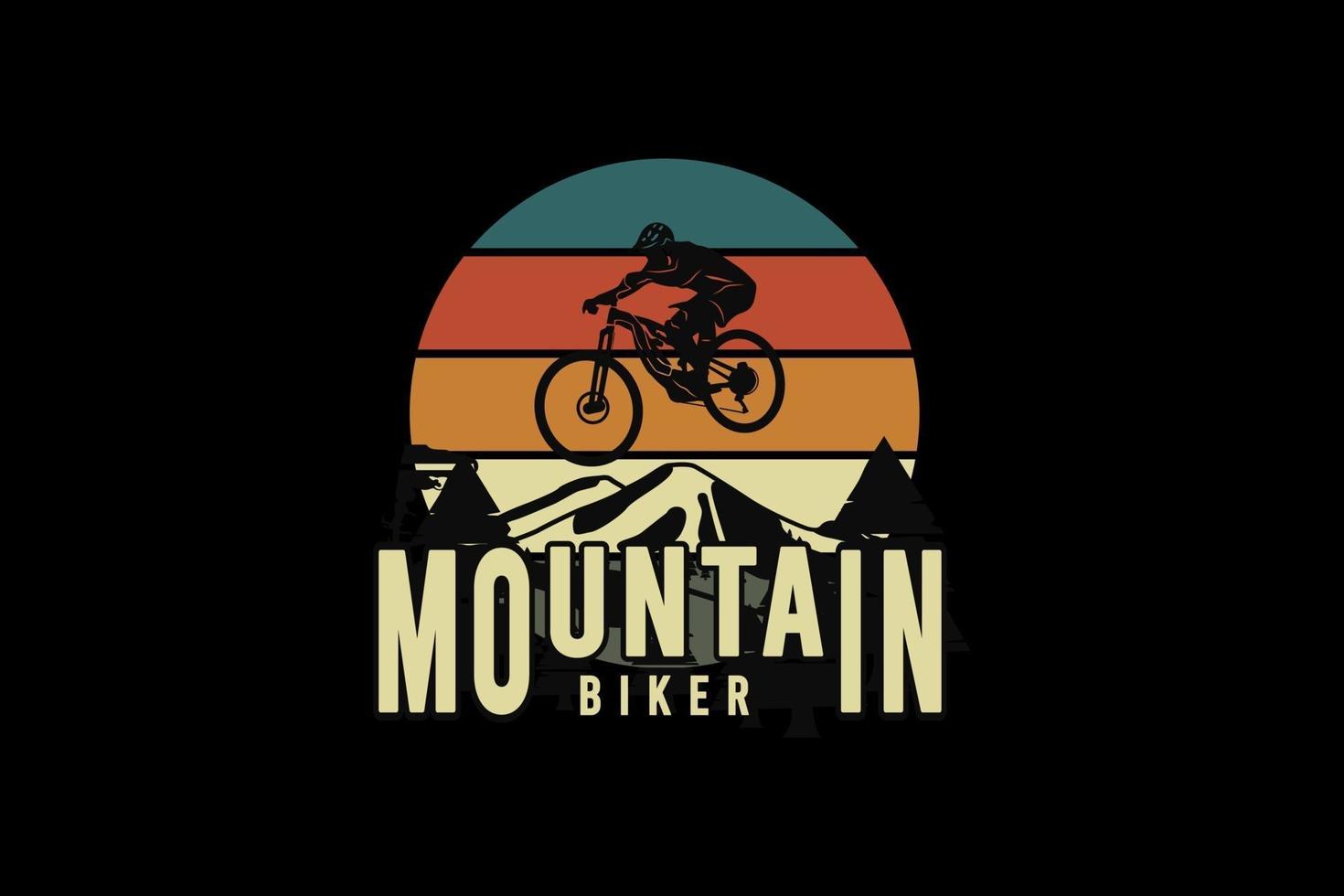 mountain biker, silhouette retrò in stile vintage vettore