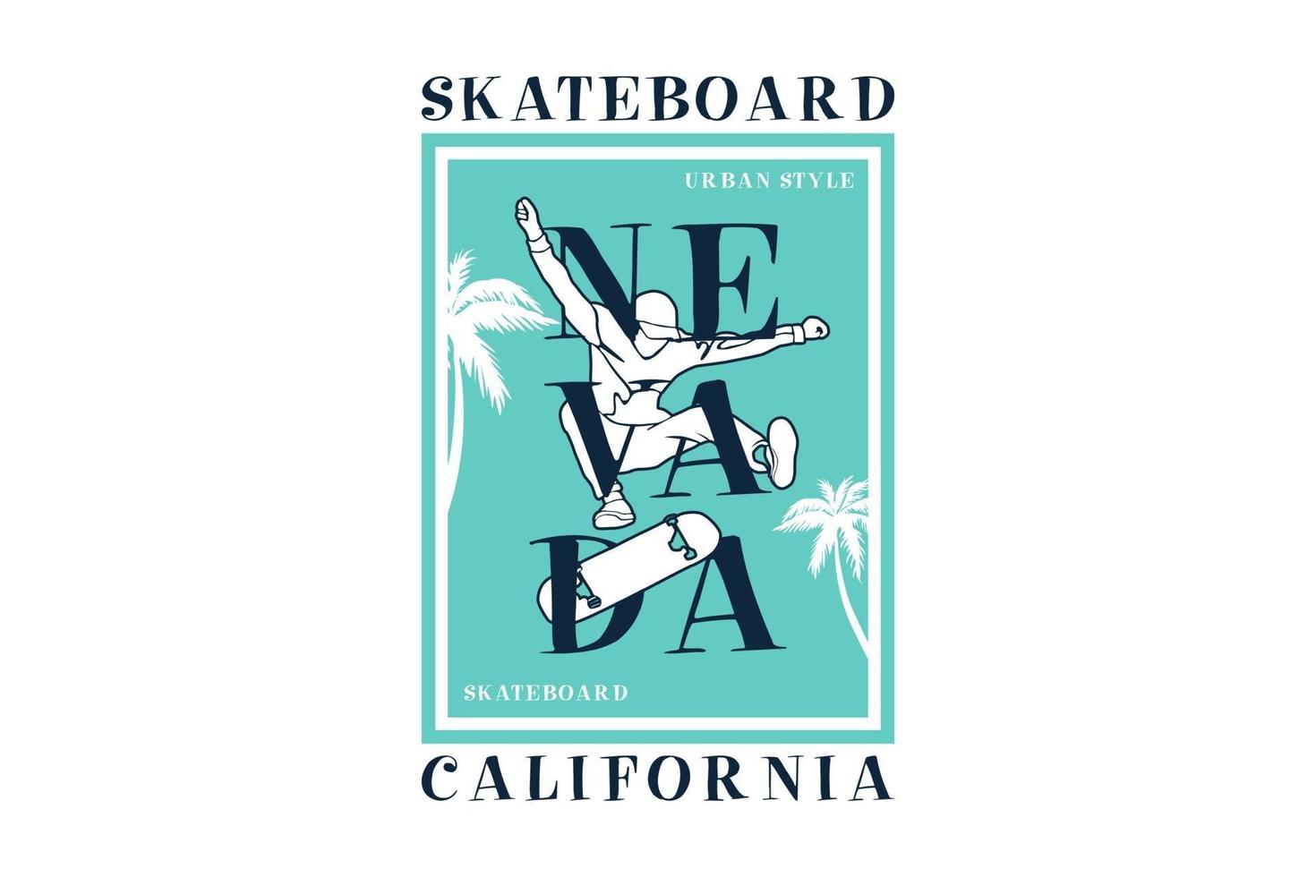 .skateboard nevada california, design silhouette stile retrò vettore