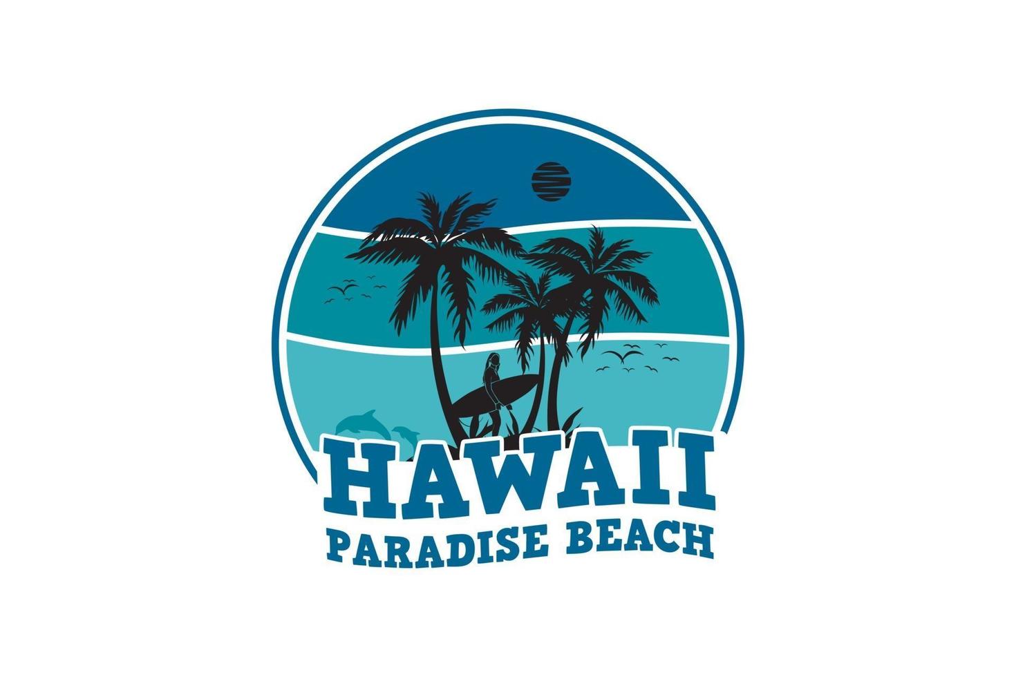 spiaggia paradisiaca delle hawaii, silhouette di design in stile retrò. vettore