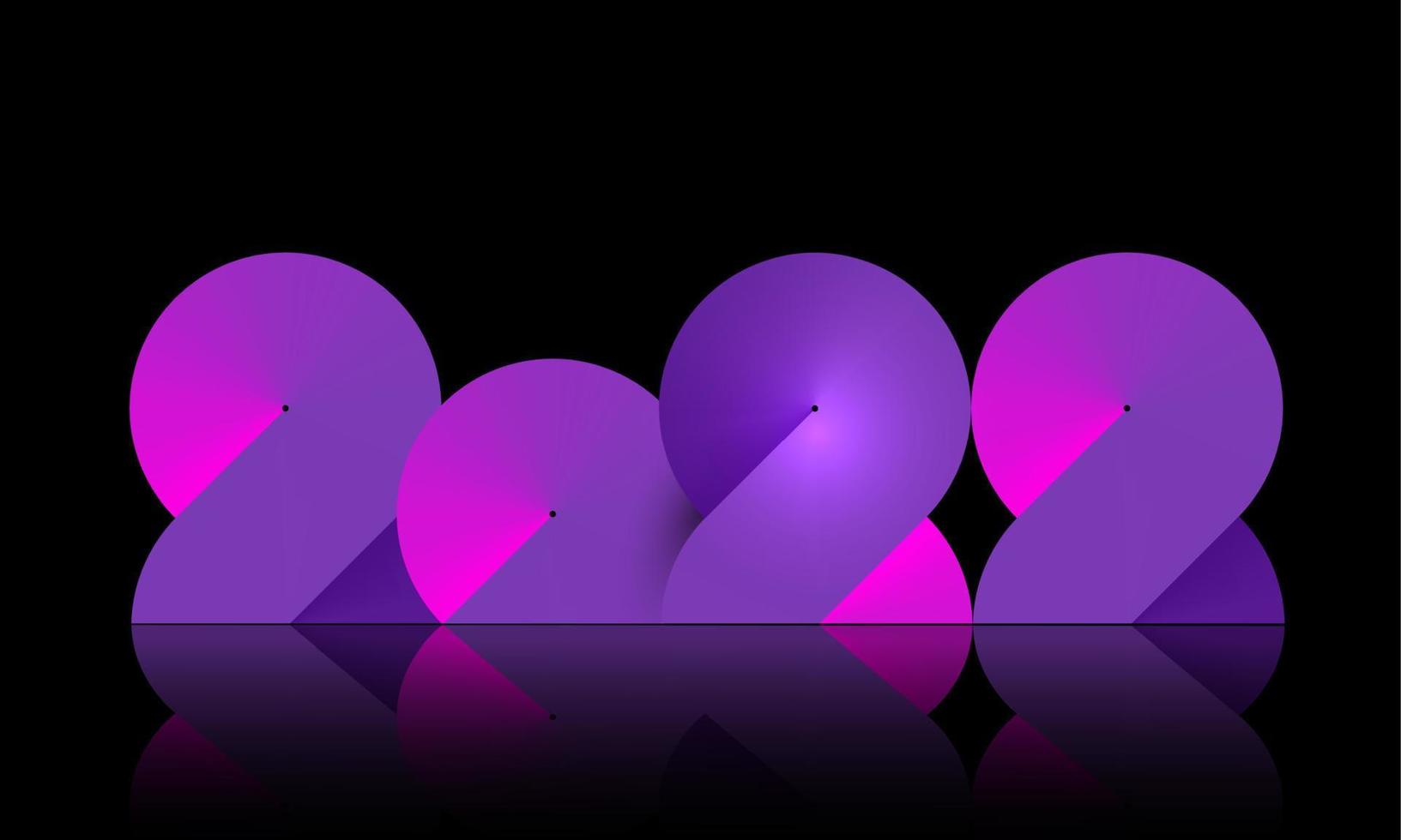 Banner al neon 2022 felice anno nuovo su colore rosa scuro e viola. numeri di colore sfumato di moda. disegno del manifesto di natale. grafica al neon, effetto colorato leggero, sfondo nero futuristico moderno vettore