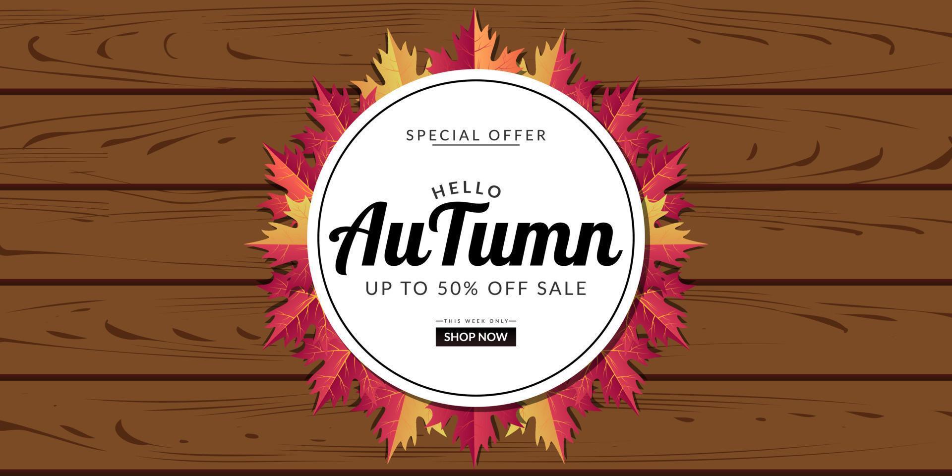 disegno di sfondo vendita autunno decorato con tavola di legno vettore