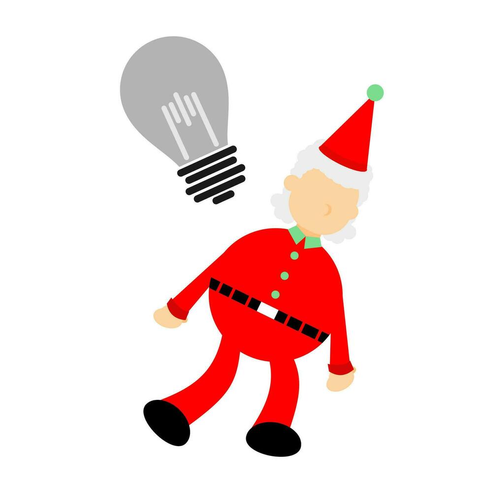 Natale rosso Santa Claus con morto idea lampadina lampada cartone animato scarabocchio piatto design stile vettore illustrazione