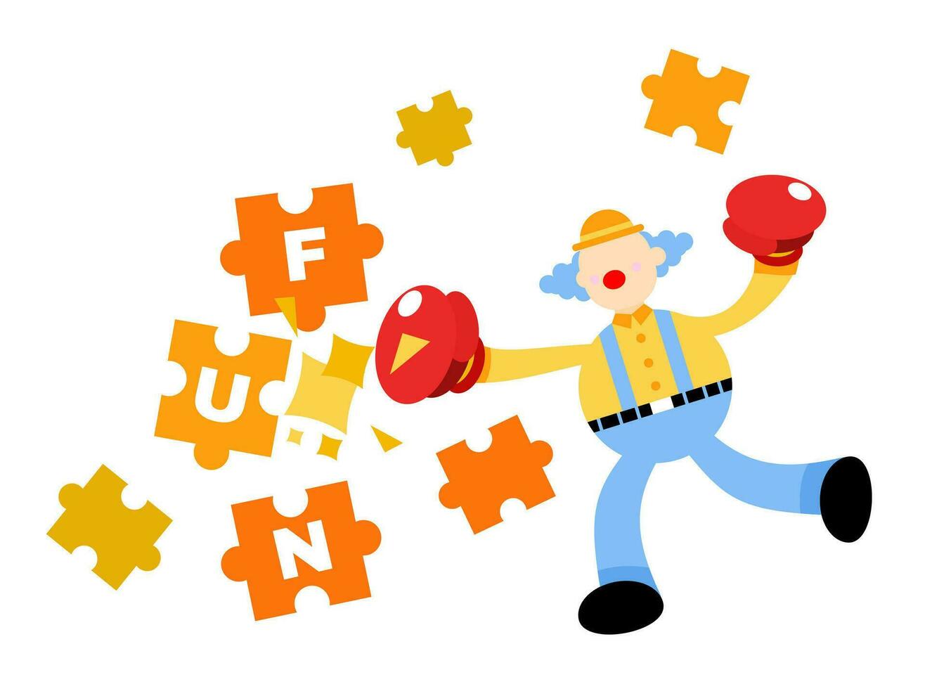 clown punch boxe divertimento parola arancia puzzle cartone animato scarabocchio piatto design stile vettore illustrazione