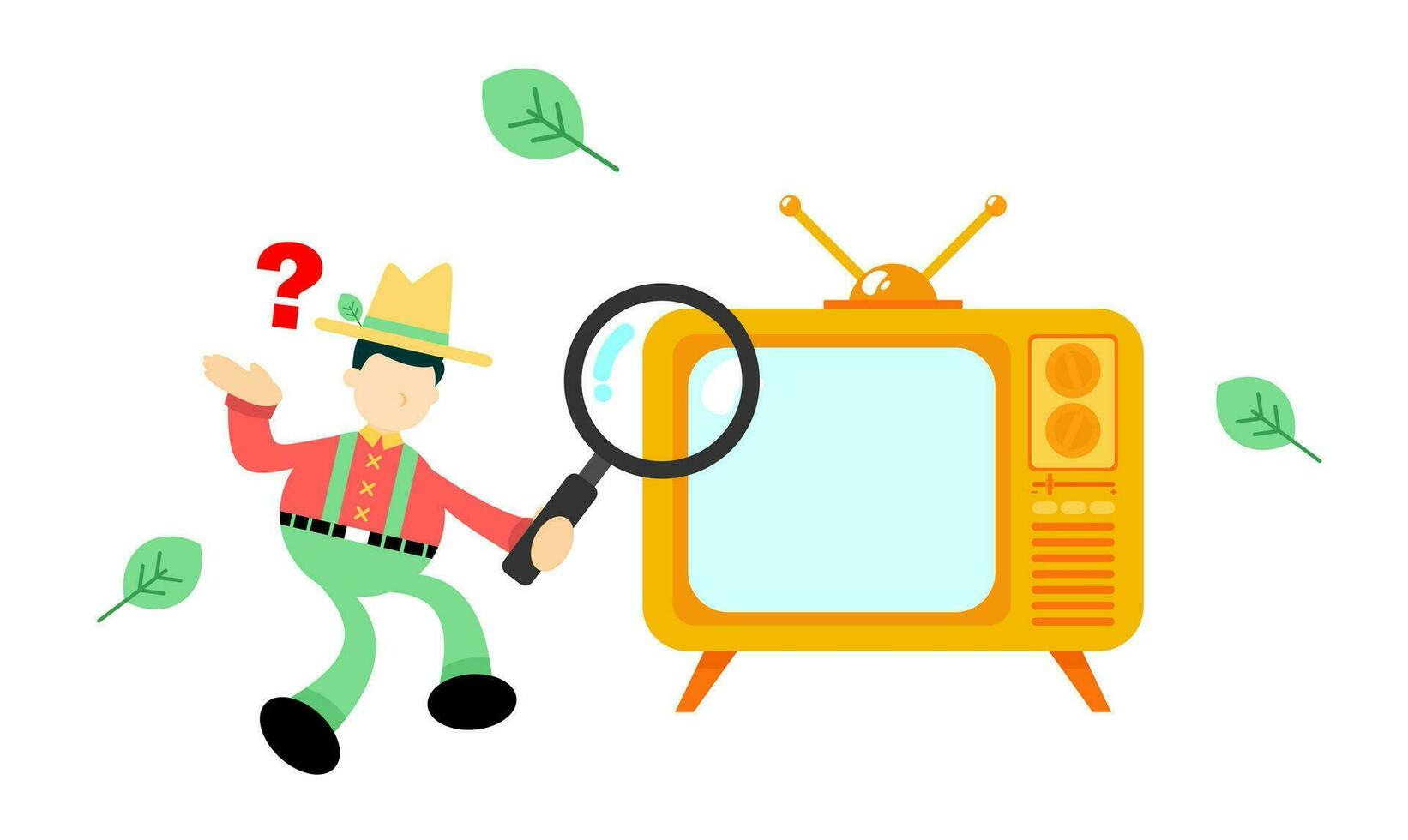 contadino uomo agricoltura e giallo televisione elettronico cartone animato scarabocchio piatto design stile vettore illustrazione
