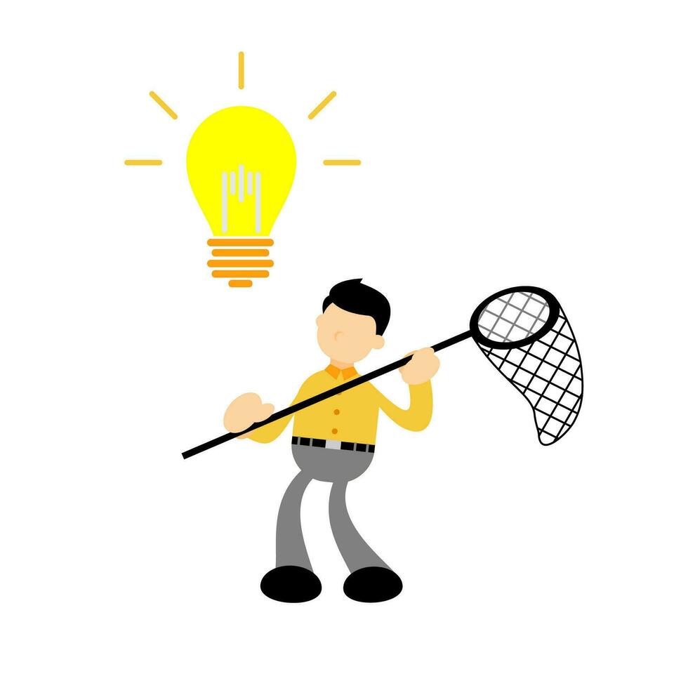 uomo d'affari lavoratore con puntamento per il leggero lampadina cartone animato scarabocchio. idea concetto piatto design stile vettore illustrazione