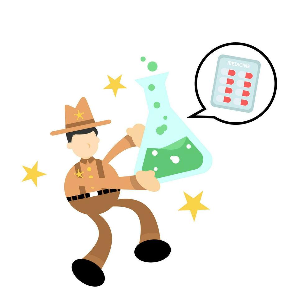 cowboy America e sperimentare laboratorio medicina droga Salute cartone animato scarabocchio piatto design stile vettore illustrazione