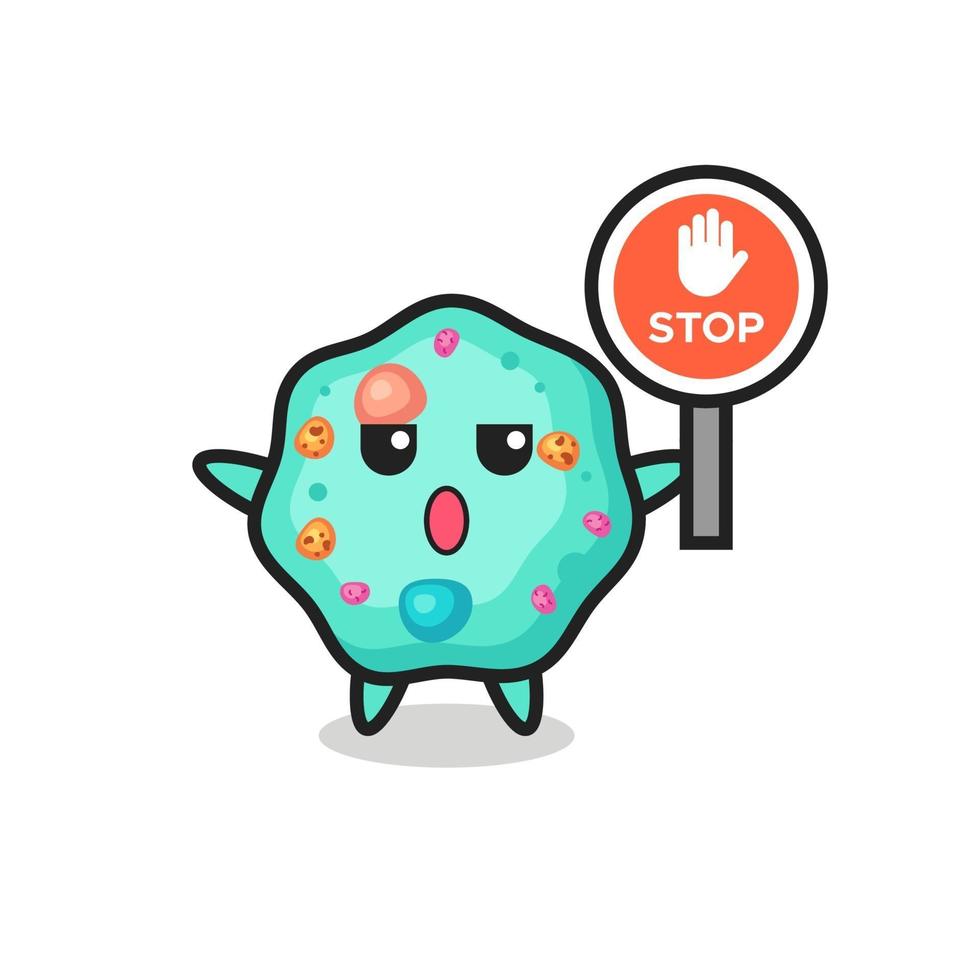 illustrazione del personaggio di un'ameba con in mano un segnale di stop vettore
