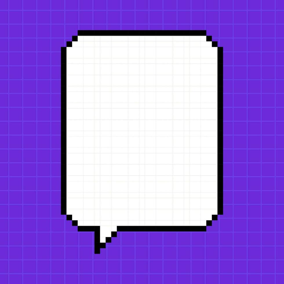pixelated rettangolare verticale dialogo scatola su un' luminosa viola sfondo. illustrazione nel il stile di un 8 bit retrò gioco, controllore, carino telaio per iscrizioni. vettore
