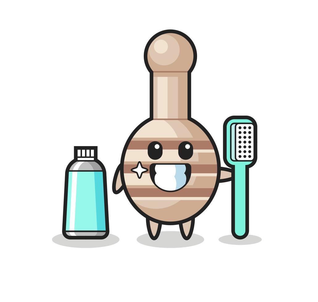 illustrazione mascotte del mestolo di miele con uno spazzolino da denti vettore