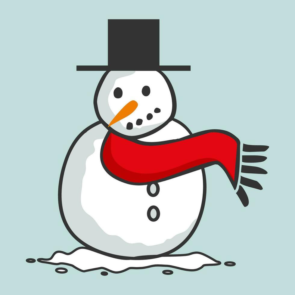mano disegnato pupazzo di neve inverno con rosso sciarpa vettore