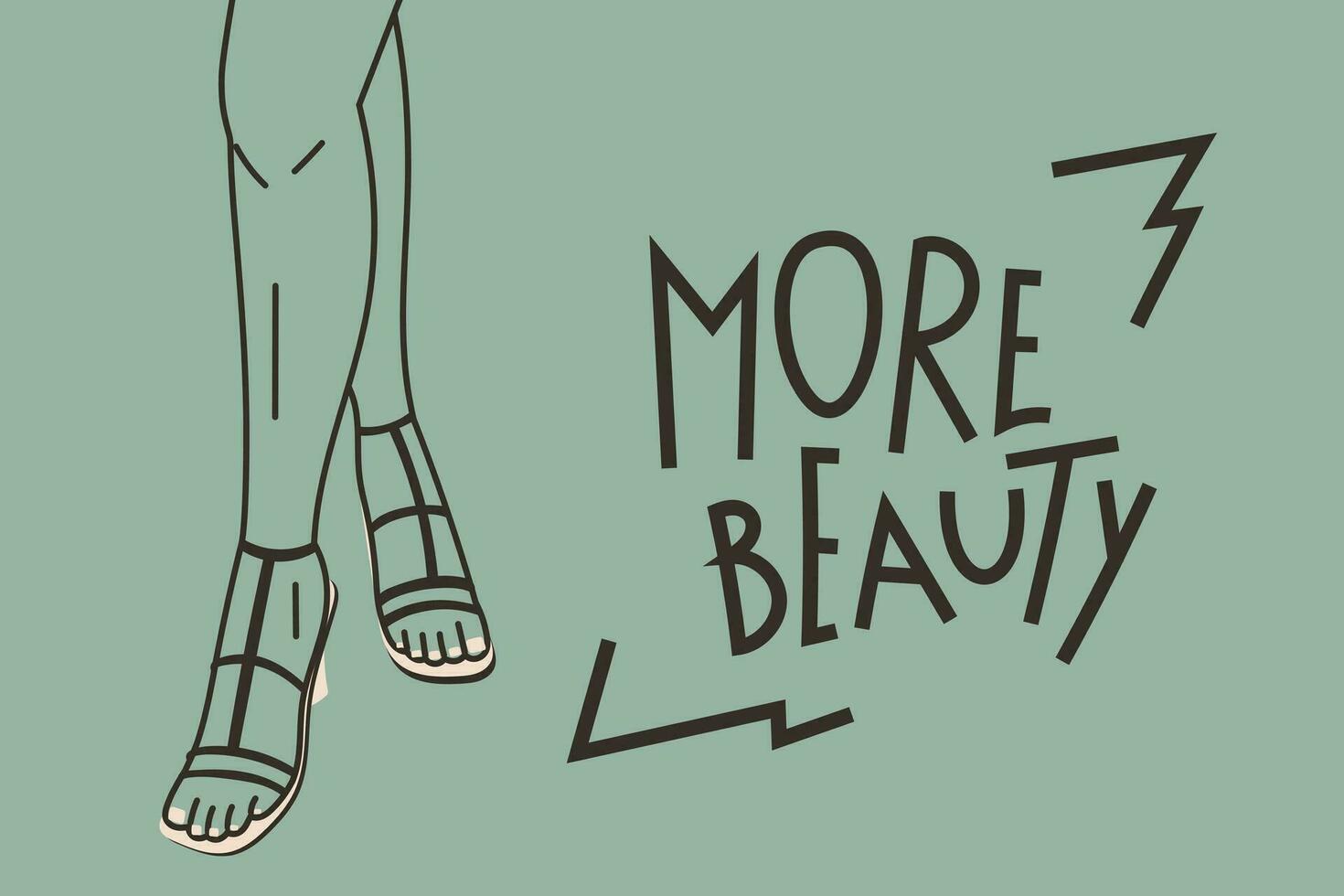 vettore cartone animato moda bandiera con iscrizione Di Più bellezza. donne gambe nel di moda alto tacco sandali. scarpa pubblicità manifesto modello.