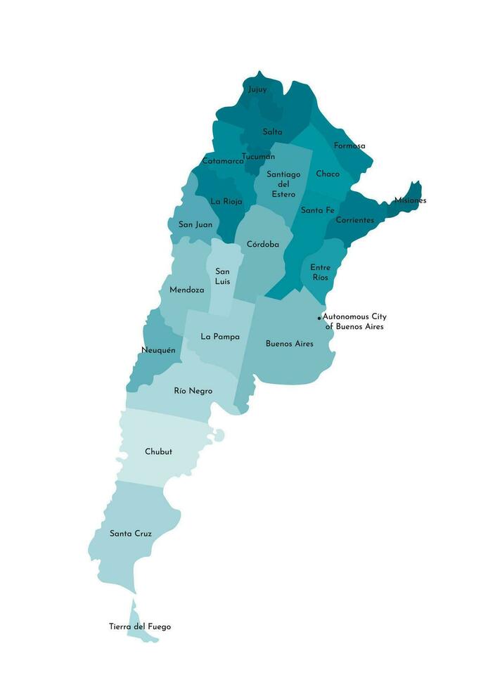 vettore isolato illustrazione di semplificato amministrativo carta geografica di argentina. frontiere e nomi di il province, regioni. colorato blu cachi sagome