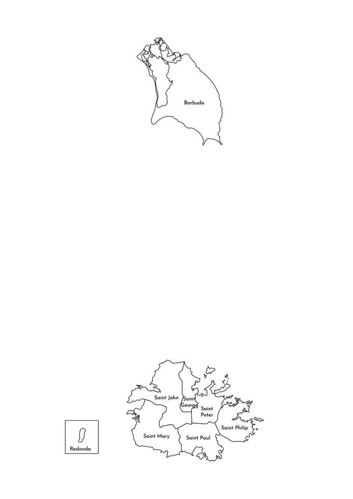 vettore isolato illustrazione di semplificato amministrativo carta geografica di antigua e barbada. frontiere e nomi di il regioni. nero linea sagome.