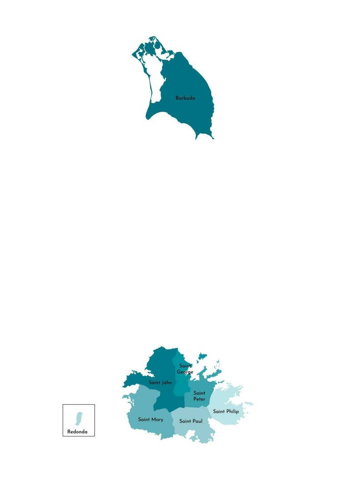 vettore isolato illustrazione di semplificato amministrativo carta geografica di antigua e barbada. frontiere e nomi di il regioni. colorato blu cachi sagome