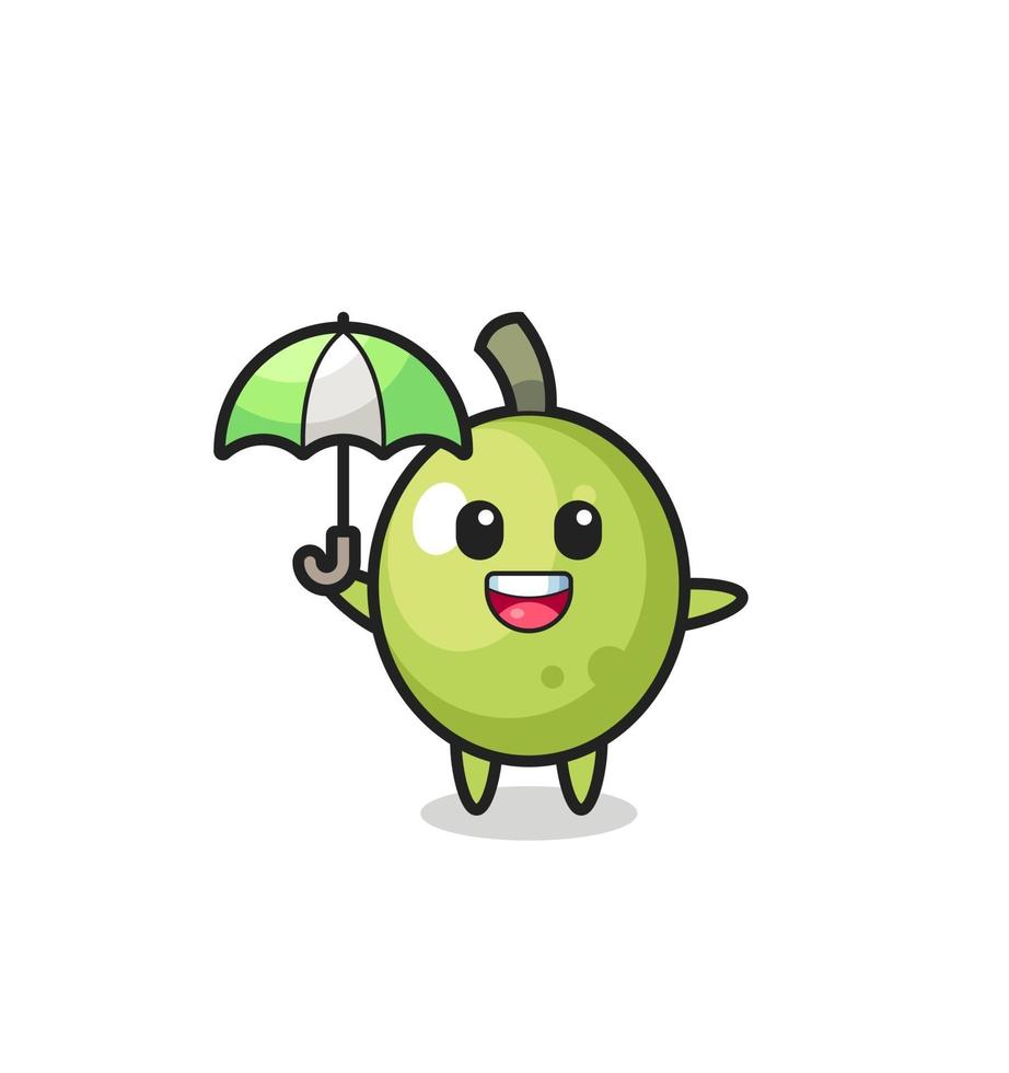 simpatica illustrazione di oliva con in mano un ombrello vettore