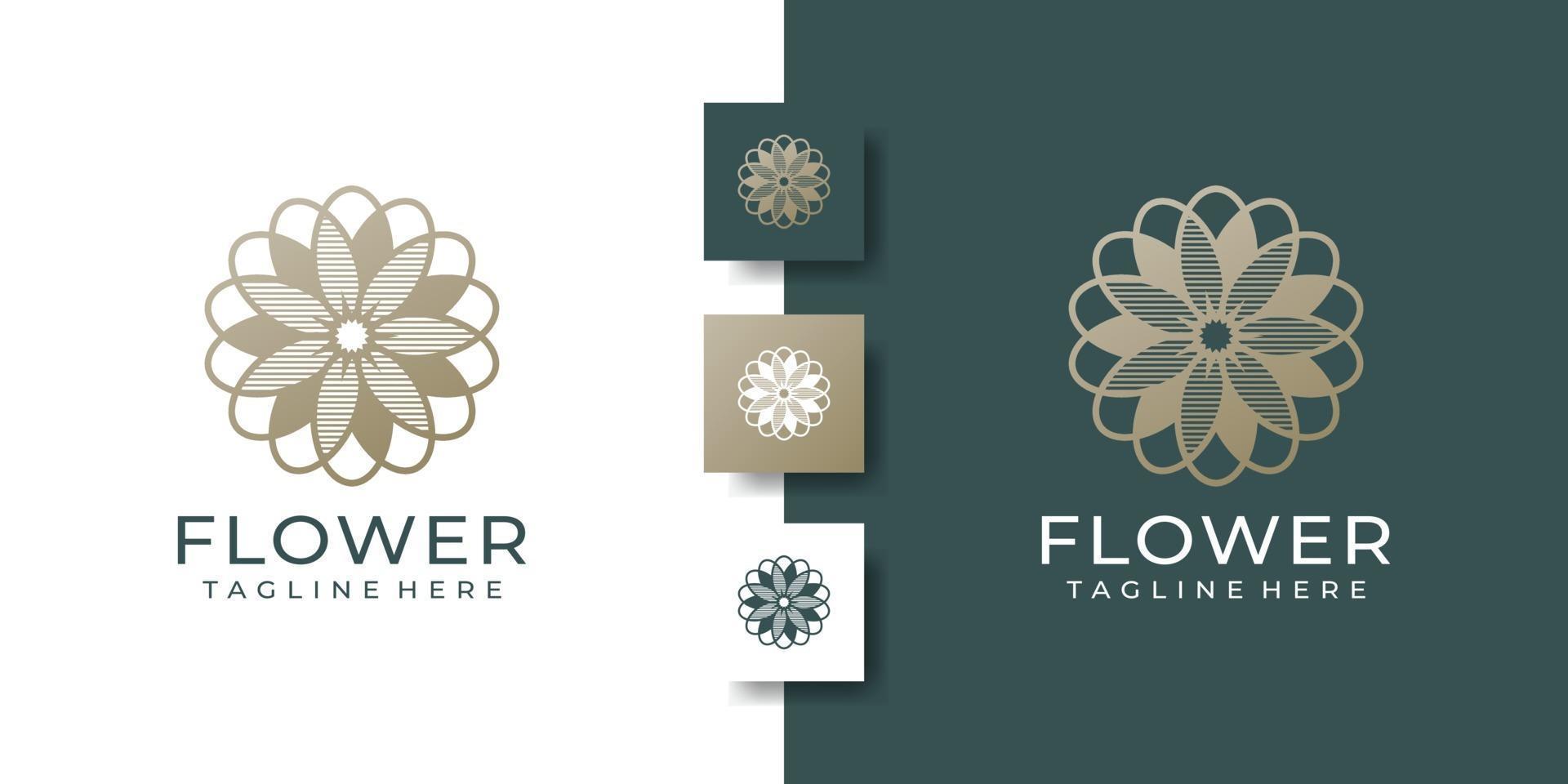 modello di progettazione del logo del fiore d'oro con il concetto di arte della linea creativa vettore