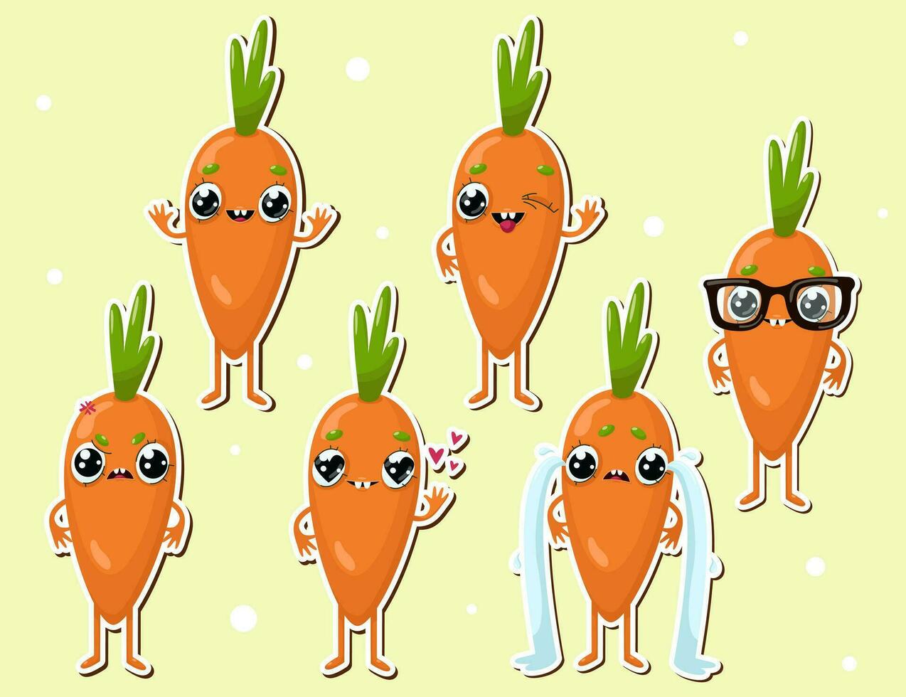 vettore illustrazione di carota personaggio adesivi con vario carino espressione, cool, divertente, ambientato di carota isolato, cartone animato