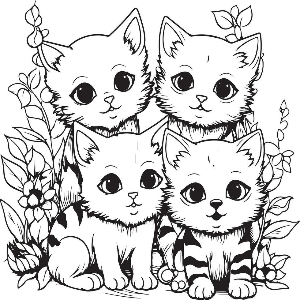 gruppo di carino gatti colorazione pagina vettore