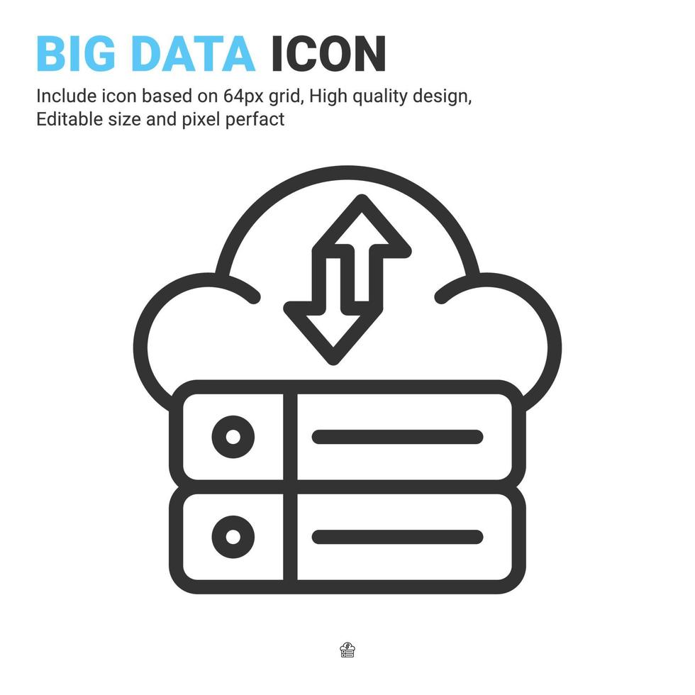 vettore dell'icona di grandi dati con stile del contorno isolato su priorità bassa bianca. illustrazione vettoriale data server segno simbolo icona concetto per digitale, logo, industria, tecnologia, app, web, interfaccia utente e progetto