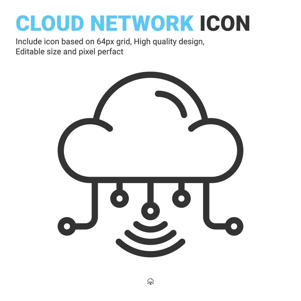 vettore dell'icona di rete cloud con stile del contorno isolato su priorità bassa bianca. illustrazione vettoriale data server segno simbolo icona concetto per digitale, logo, industria, tecnologia, app, web e progetto