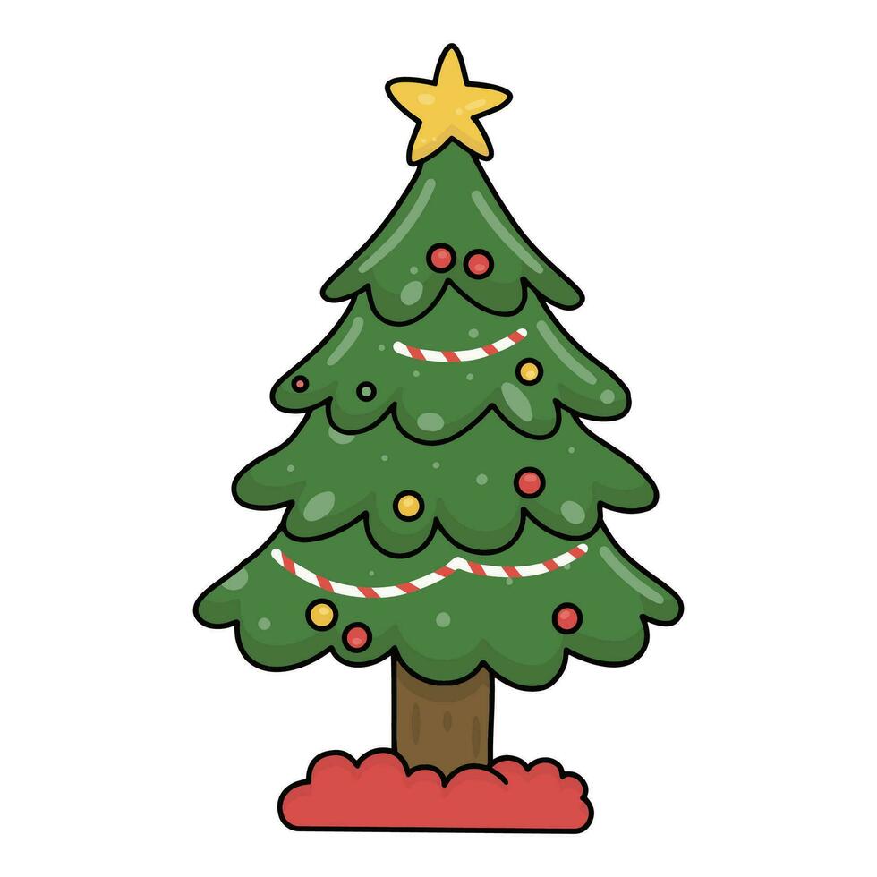 kawaii Natale pino albero colorato ornamenti icona. inverno evento. Natale, inverno o nuovo anno. scarabocchio elementi. vettore