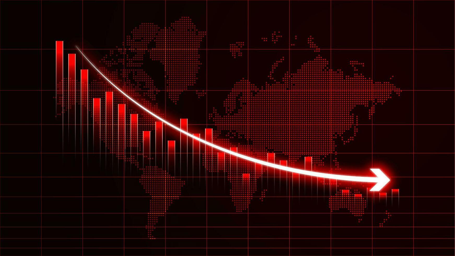 in calo azione mercato investimento illustrazione, fallito finanziario informazione concetto con frecce puntamento fuori uso. perdita attività commerciale statistica nel rosso colore vettore