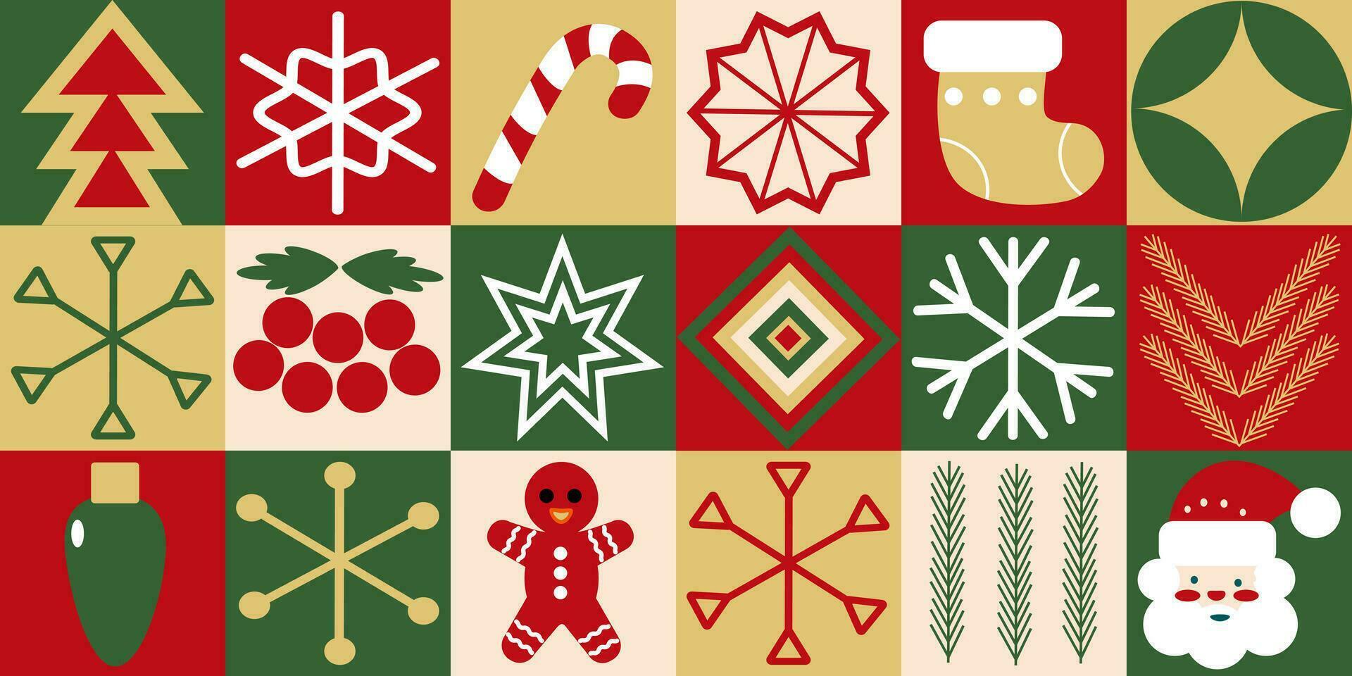 Natale mosaico icone con geometrico senza soluzione di continuità modello per involucro carta, sfondo, di tendenza, moderno astratto disegno, stile, vettore illustrazione.