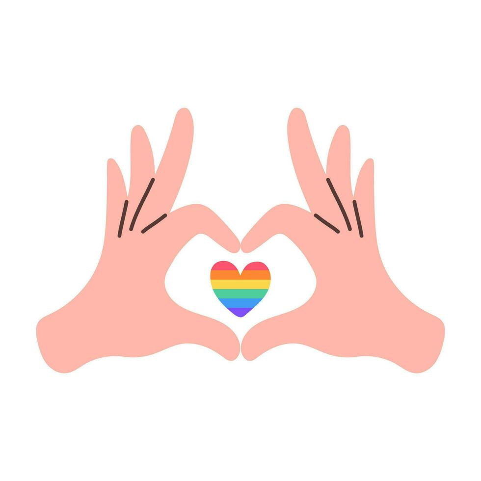 lgbt cuore e mano isolato su bianca sfondo. lgbtq. simbolo di il lgbt orgoglio Comunità. lgbt orgoglio o arcobaleno nel vario forme design. lgbt bandiera o arcobaleno bandiera. vettore illustrazione.