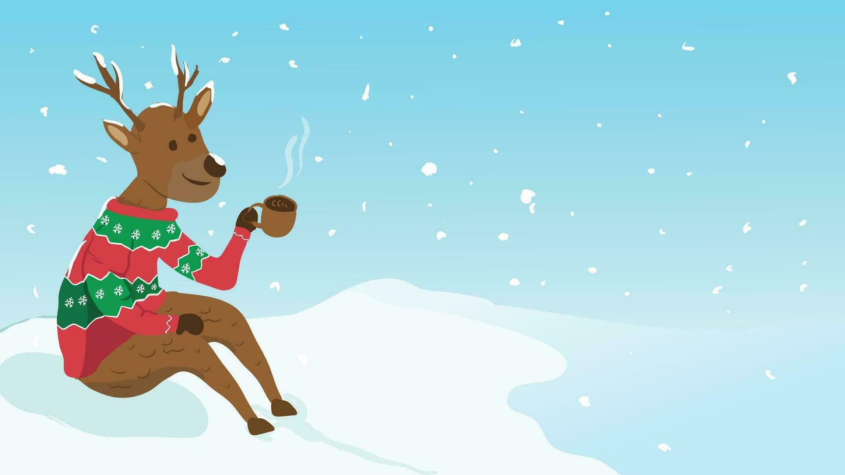 vettore illustrazione cervo inverno paesaggio sfondo, neve sfondo, allegro Natale sfondo, copia spazio, carino animale
