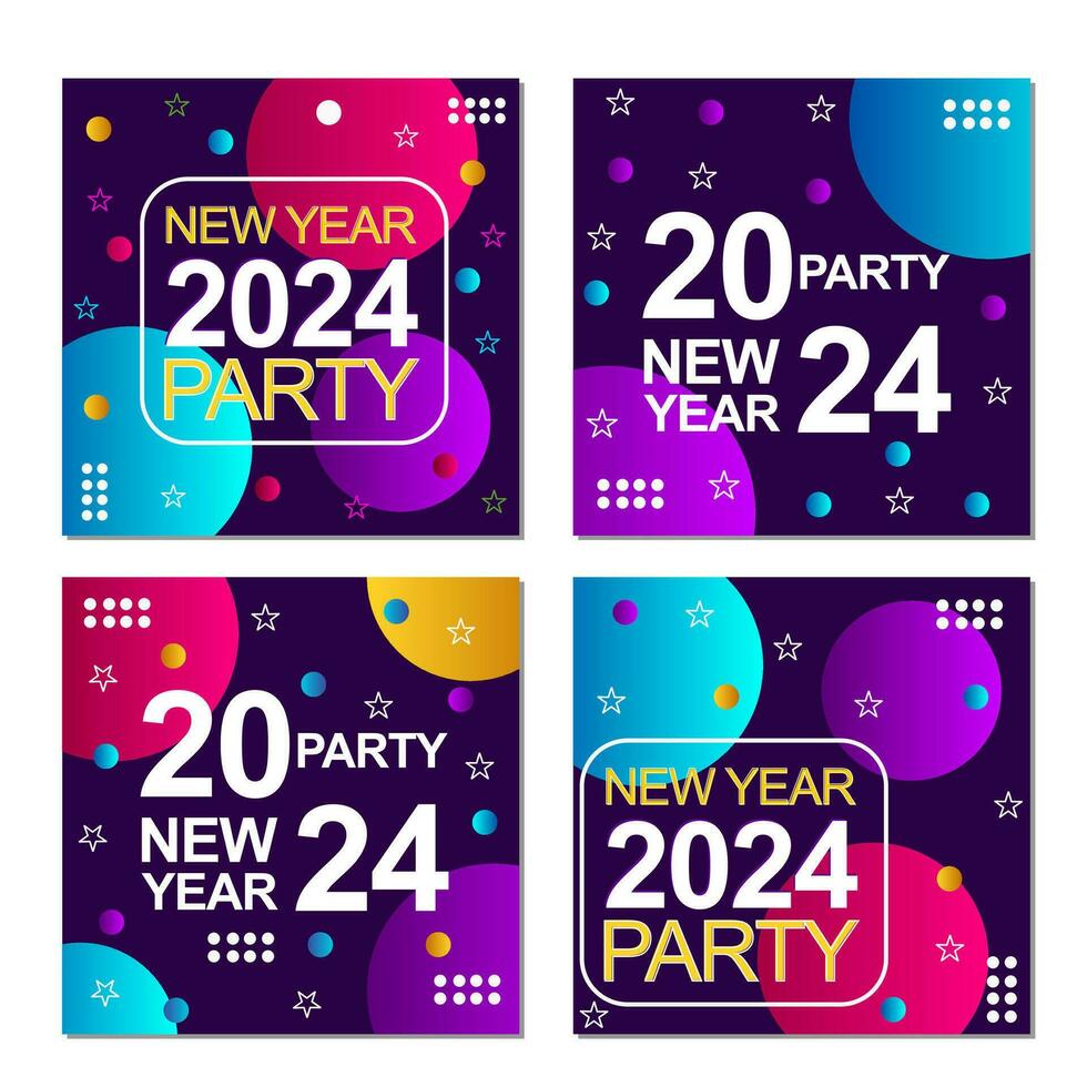 quattro imposta di 2024 nuovo anno sociale media inviare modello disegni con astratto stile viola colore sfondo. vettore