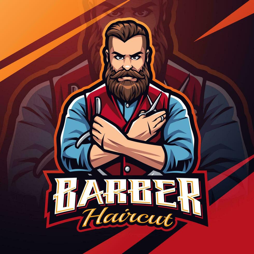 barbiere taglio di capelli esport portafortuna logo design vettore