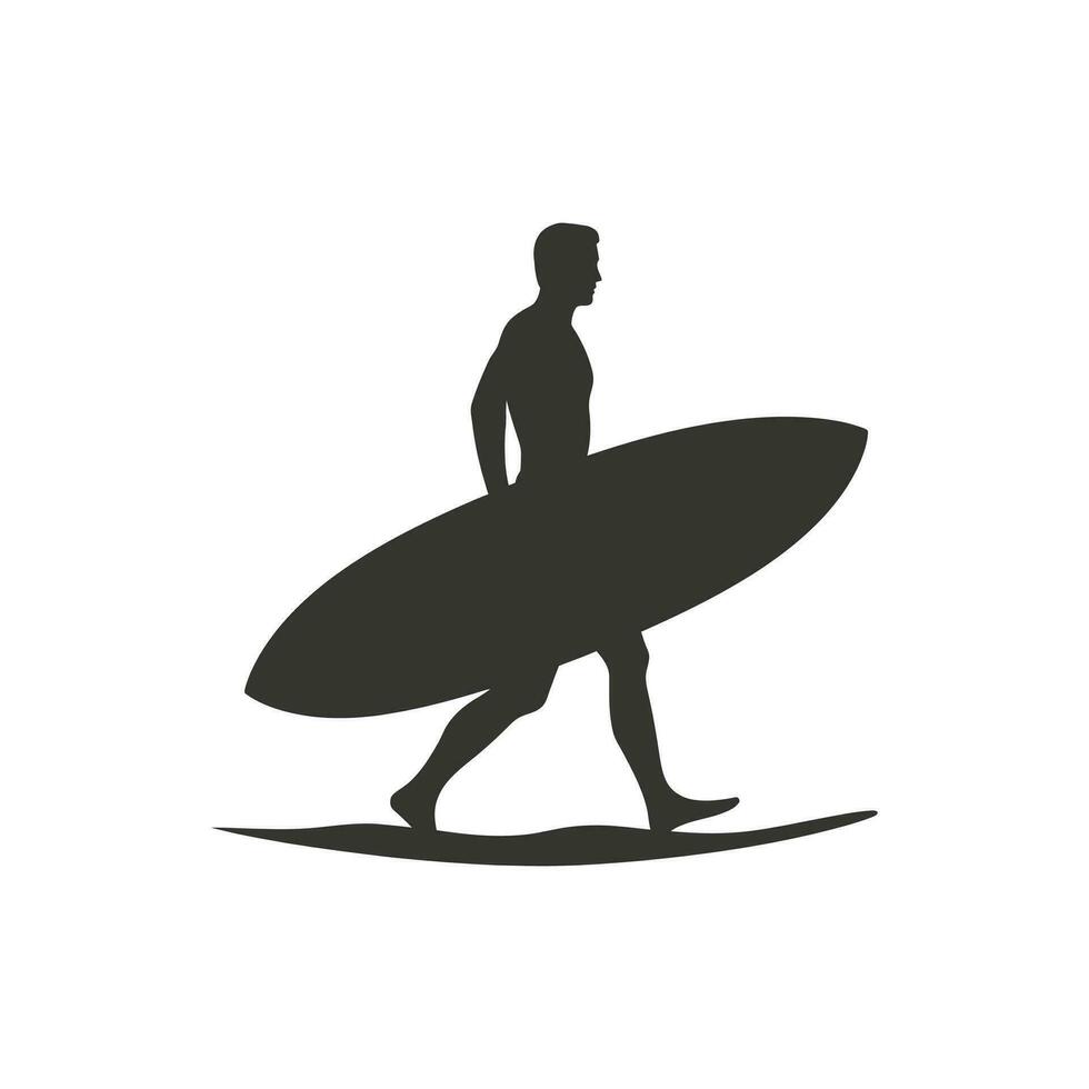 un' surfer con loro tavola da surf icona su bianca sfondo - semplice vettore illustrazione