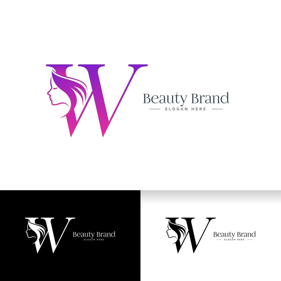 lettera w design del logo di bellezza. sagoma del viso di donna vettore