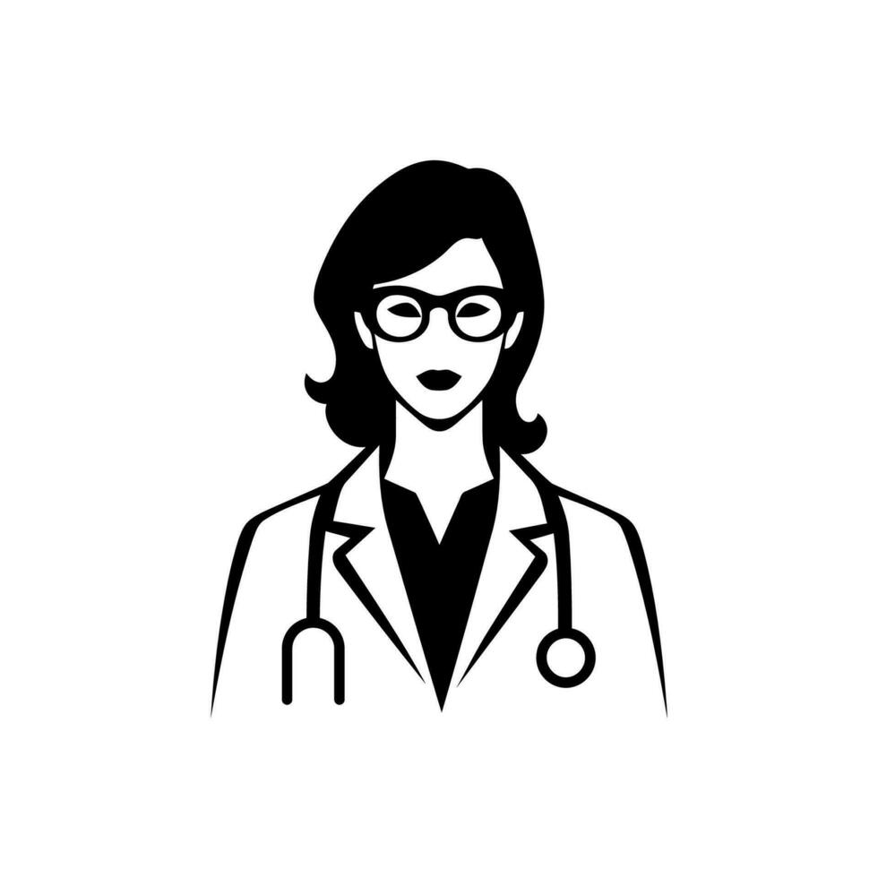 femmina medico icona su bianca sfondo vettore
