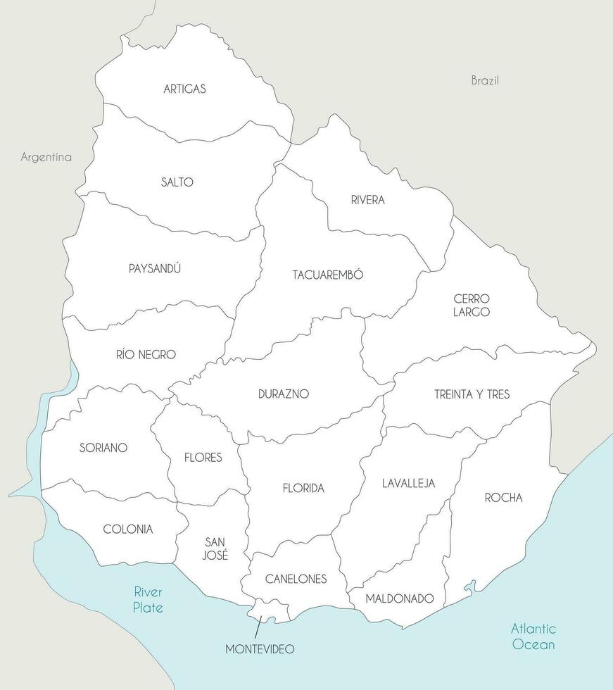 vettore carta geografica di Uruguay con dipartimenti e amministrativo divisioni, e confinante Paesi. modificabile e chiaramente etichettato strati.