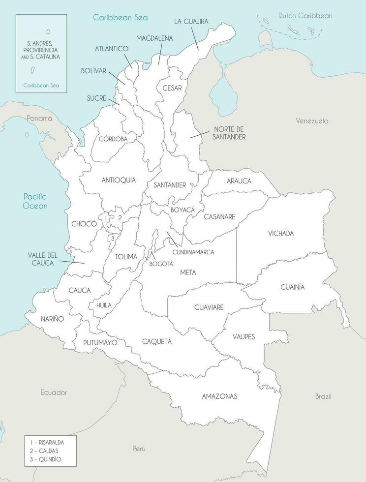 vettore carta geografica di Colombia con dipartimenti, capitale regione e amministrativo divisioni, e confinante Paesi. modificabile e chiaramente etichettato strati.