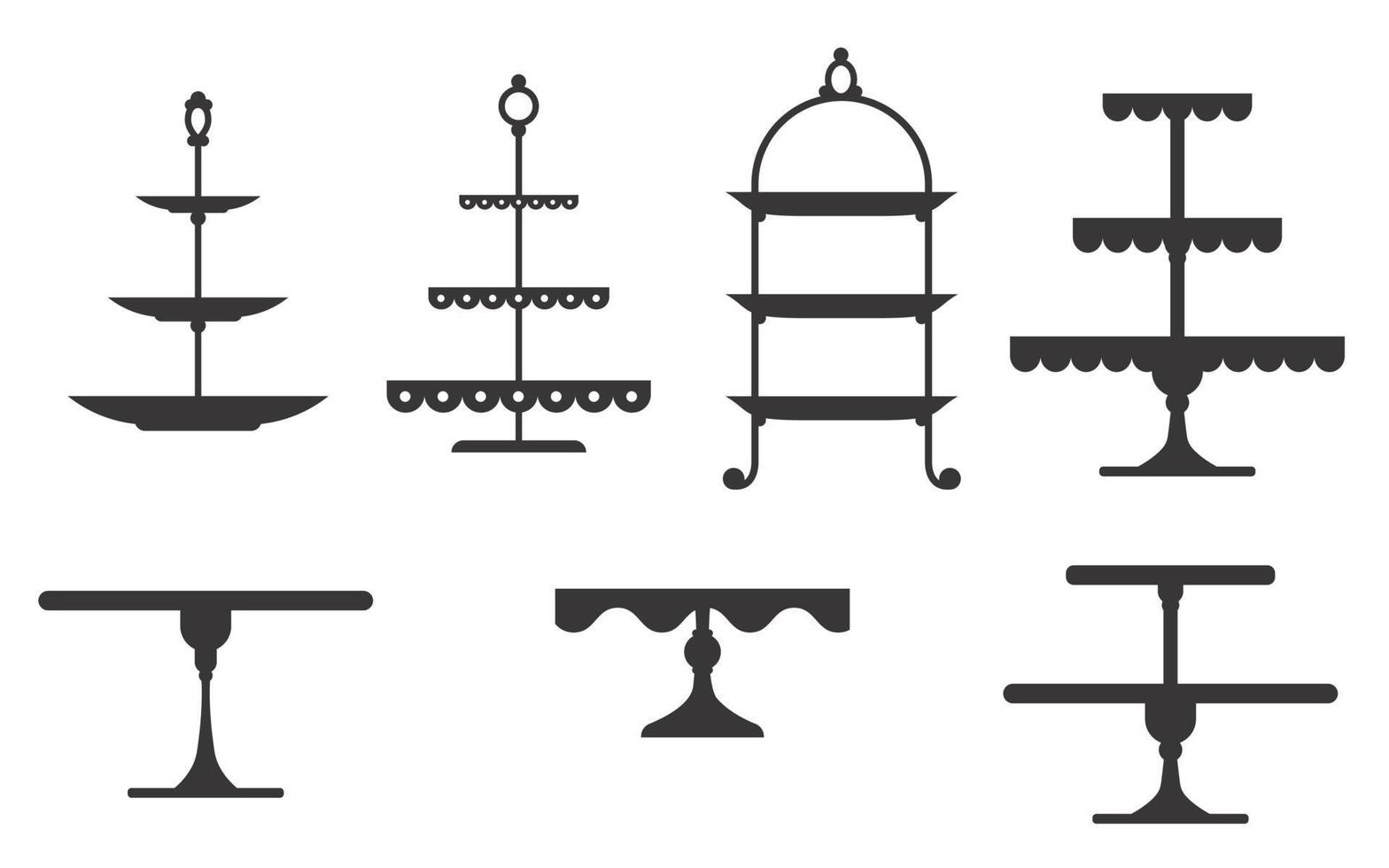 set di alzate per torte in stile icona piatta. vassoi per frutta e dessert vettore