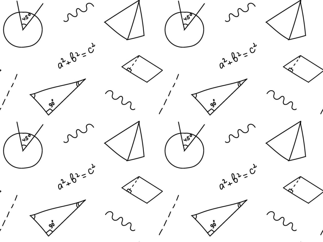 senza soluzione di continuità nero e bianca scarabocchio modello con geometria, scuola, università, matematica vettore