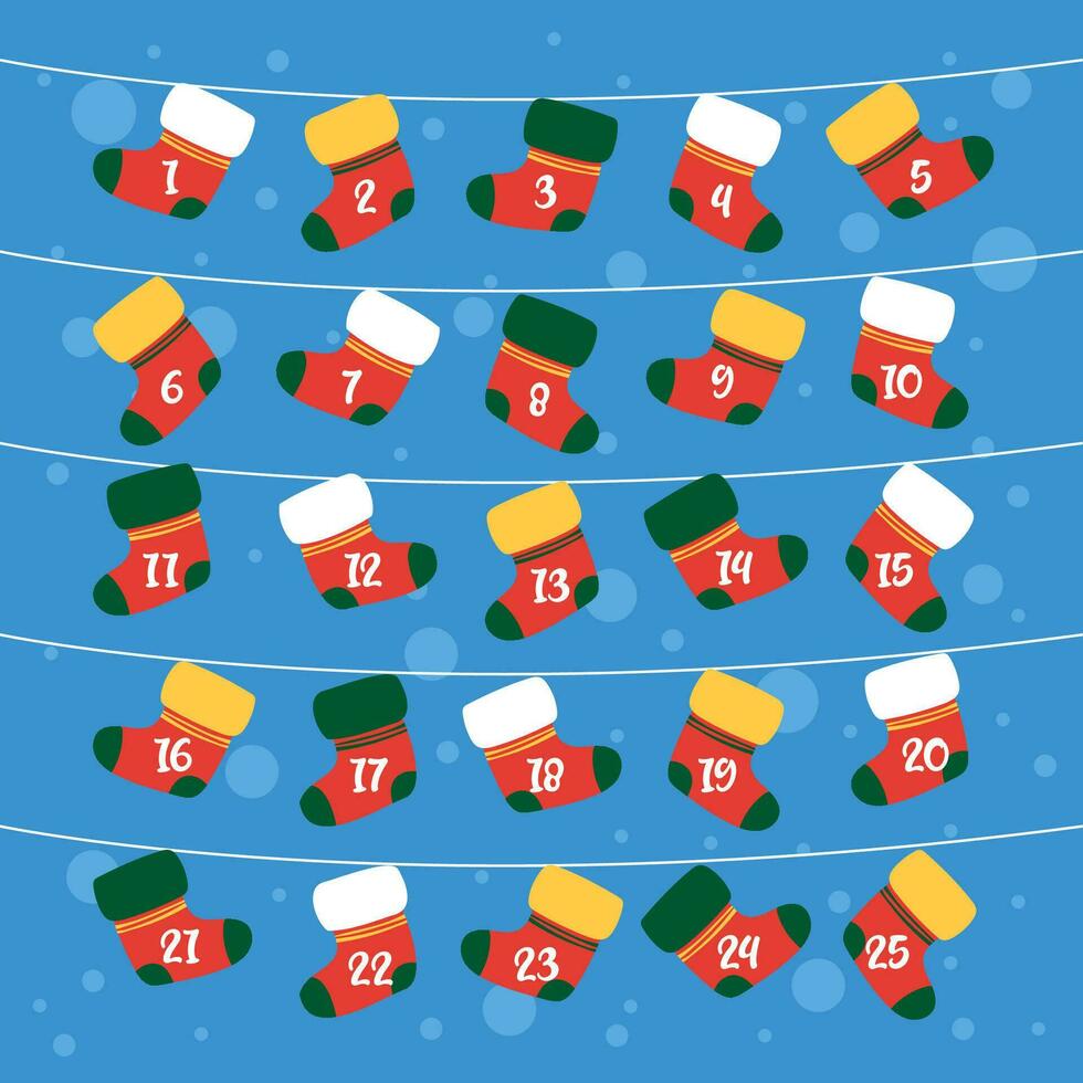 Natale Avvento calendario con rosso calzini vettore illustrazione