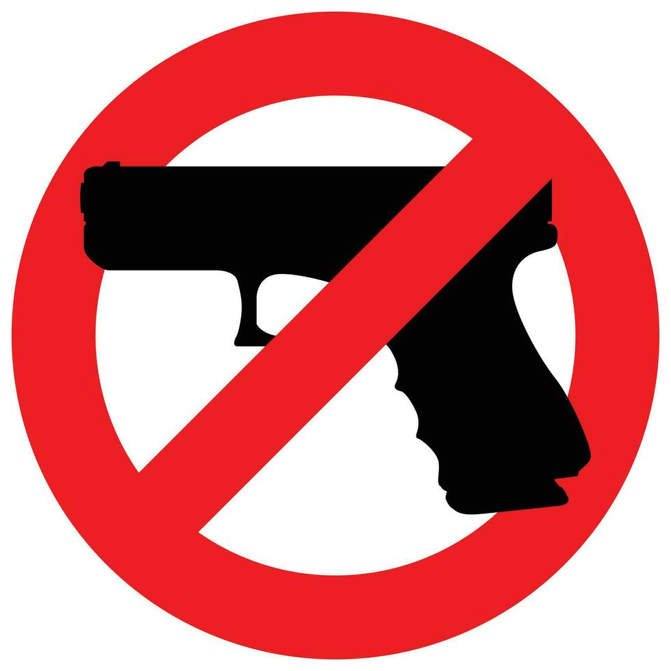 cartello avvertimento contro trasporto armi da fuoco le zone dove trasporto Armi è Proibito rosso divieto cartello sovrapposto su un' arma da fuoco, vettore illustrazione.