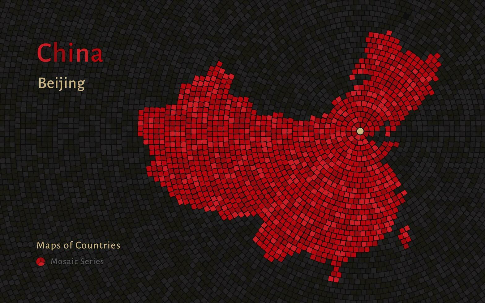 Cina carta geografica con un' capitale di Pechino mostrato nel un' mosaico mattone modello vettore