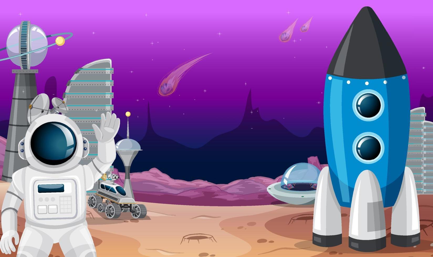 una scena di sfondo di un cartone animato spaziale vettore